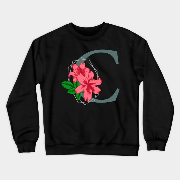Stylized typography with capital letter C isolated monogram and floral decoration Crewneck Sweatshirt by Cute-Design